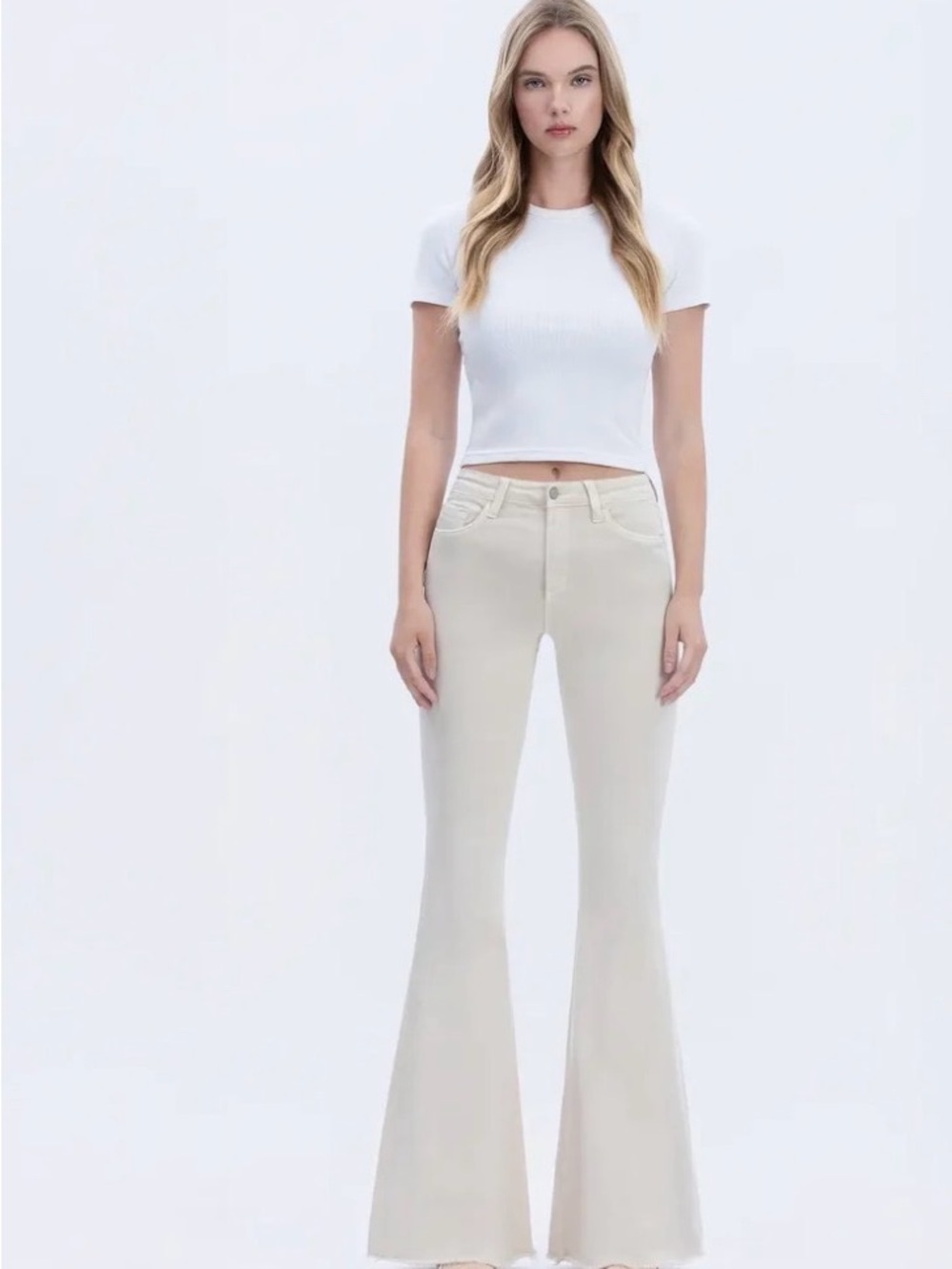 Vervet by Flying Monkey High Rise Super Flare Blush Raw Edge Hemline Jeans 28 - Picture 2 of 9